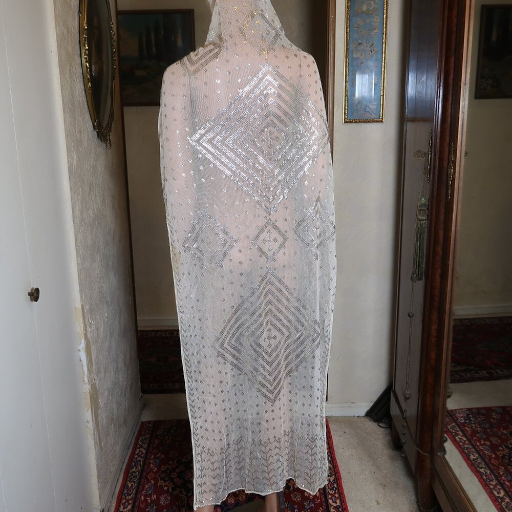 1920s Assuit shawl White with Silver